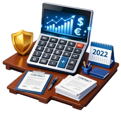 Calculadora de prima con documentos laborales y gráficos financieros para cálculo de prestaciones.