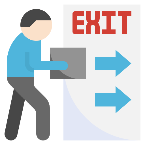 Motivo del despido representado por una persona saliendo con flechas de salida laboral